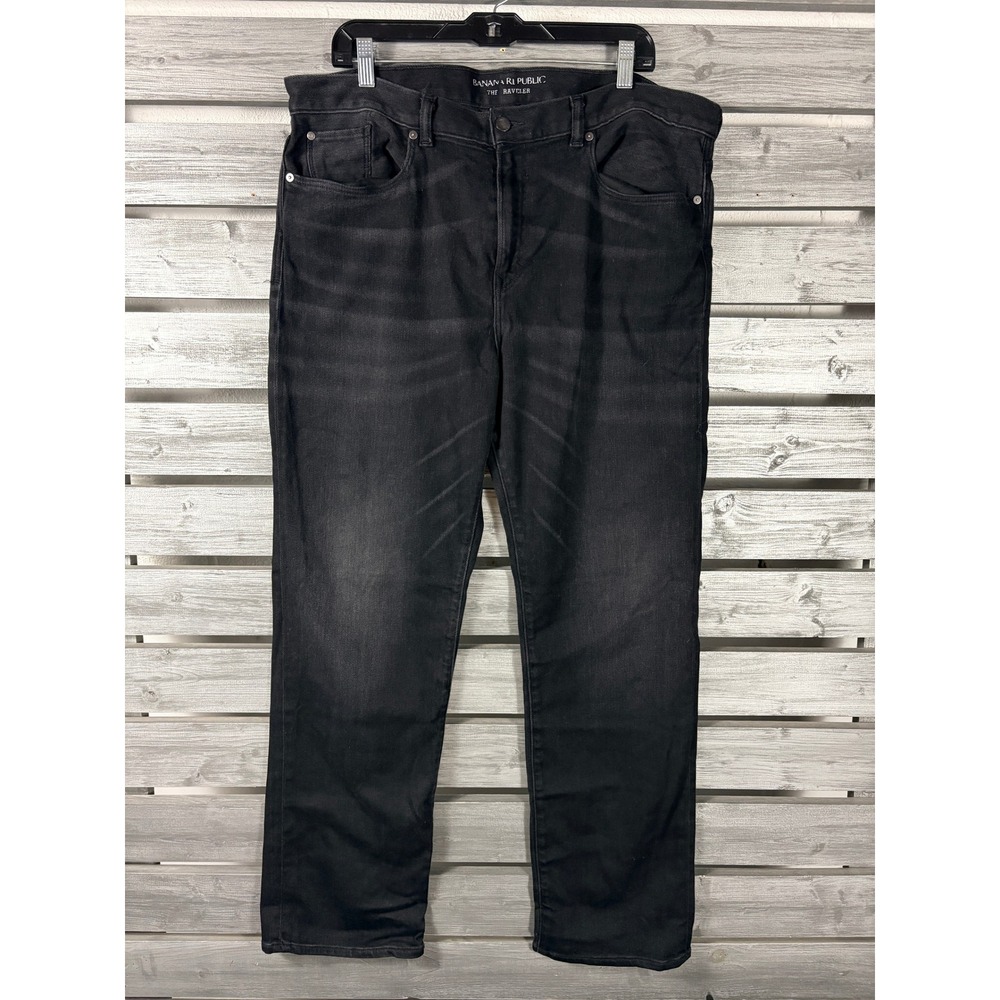 Banana Republic The Traveler Slim Fit Jeans Mens 38x32 Black Faded Stretch Denim